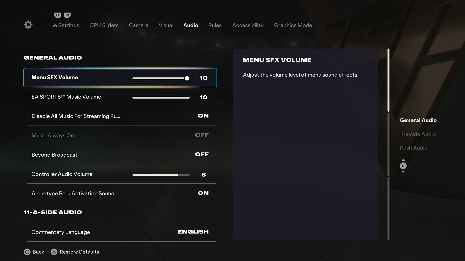 FC 26 Audio Settings