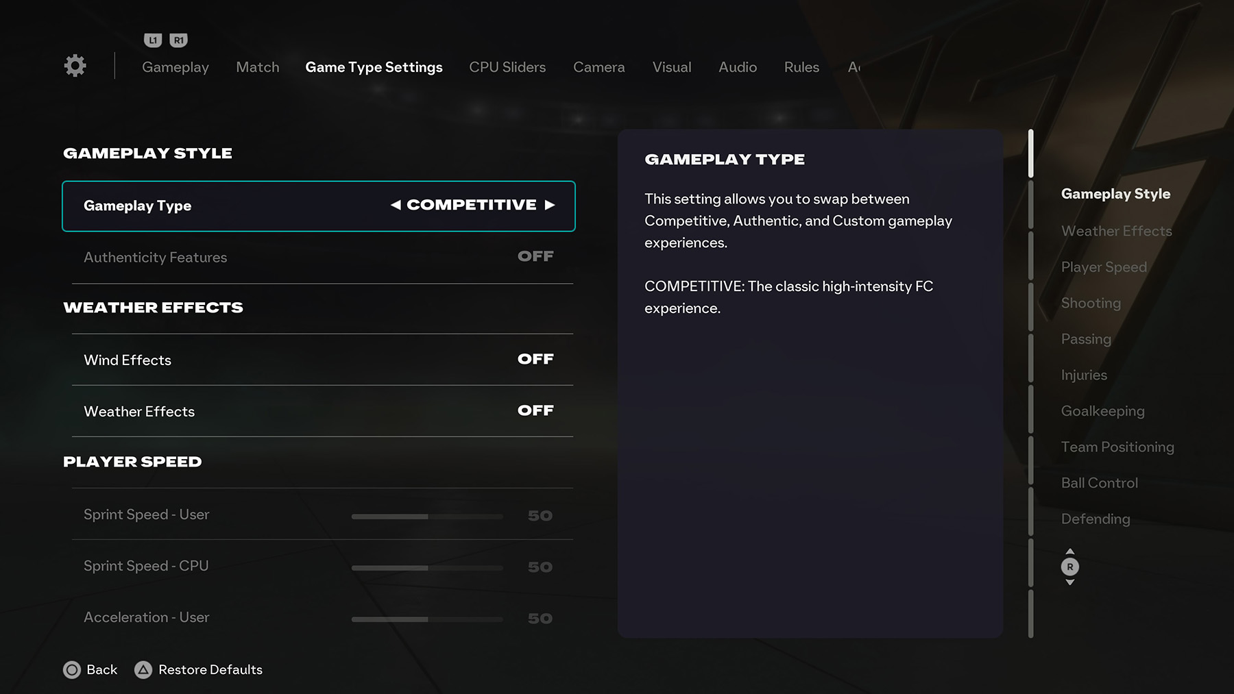 FC 26 Game Type Settings
