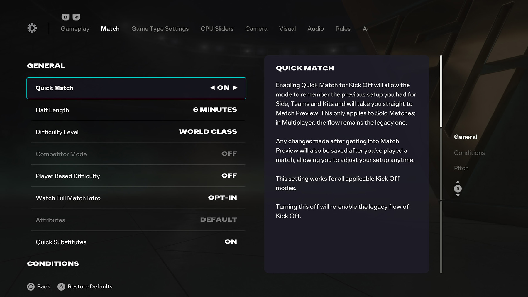 FC 26 Match Settings