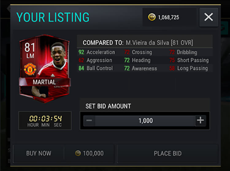 FIFA Mobile Market Listings