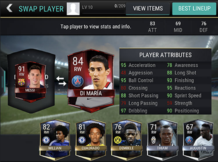 FIFA Mobile Comparing Attributes