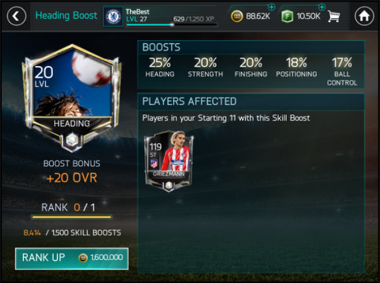 FIFA Mobile Rank Up Skill Boosts