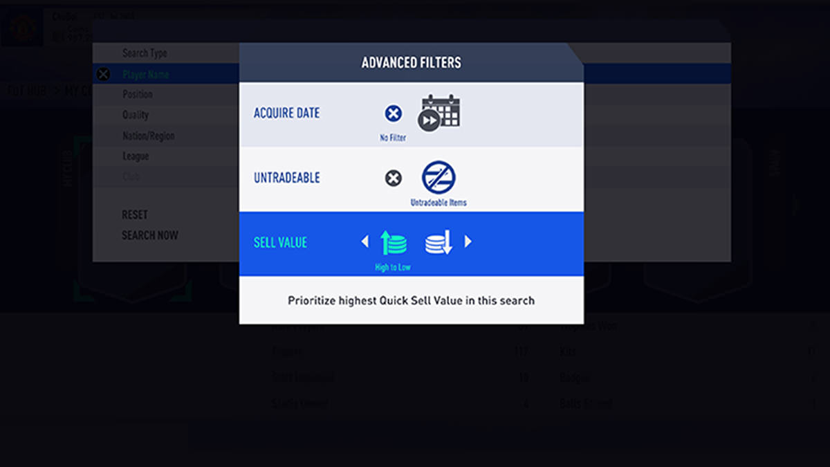 FUT 19 Advanced Search